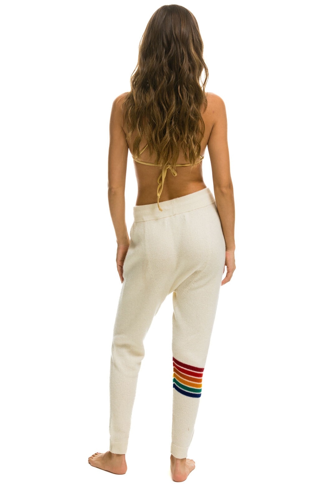 WOMEN&#39;S RAINBOW 6 STRIPE CASHMERE RELAXED FIT PANT - VINTAGE WHITE Women&#39;s Sweatpants Aviator Nation 