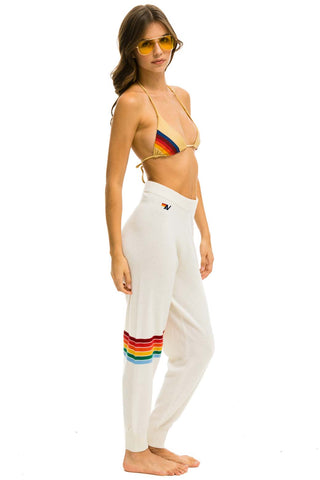 WOMEN'S RAINBOW STRIPE CASHMERE LIGHT SWEATER PANT - VINTAGE WHITE Womens Sweatpants Aviator Nation 