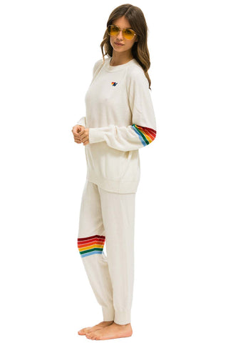 WOMEN'S RAINBOW STRIPE CASHMERE LIGHT SWEATER PANT - VINTAGE WHITE Womens Sweatpants Aviator Nation 