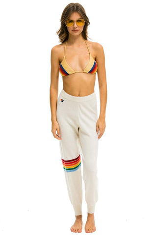 WOMEN'S RAINBOW STRIPE CASHMERE LIGHT SWEATER PANT - VINTAGE WHITE Womens Sweatpants Aviator Nation 