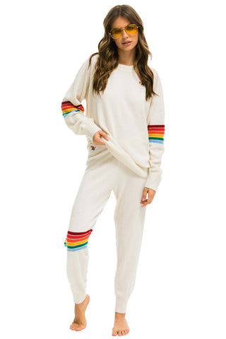 WOMEN'S RAINBOW STRIPE CASHMERE LIGHT SWEATER PANT - VINTAGE WHITE Womens Sweatpants Aviator Nation 