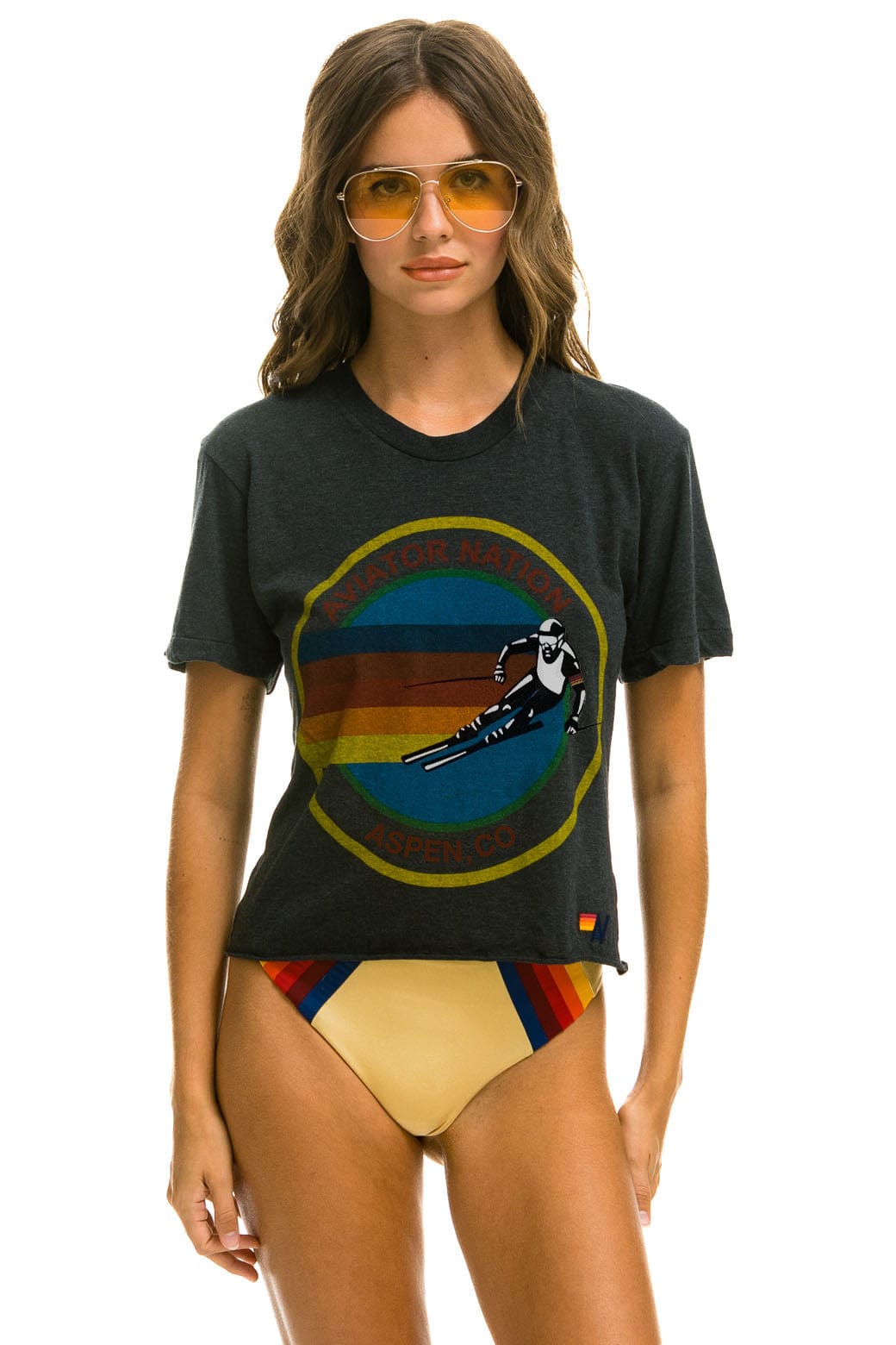 WOMEN'S SIGNATURE ASPEN BOYFRIEND TEE - CHARCOAL Boyfriend Tee Aviator Nation 