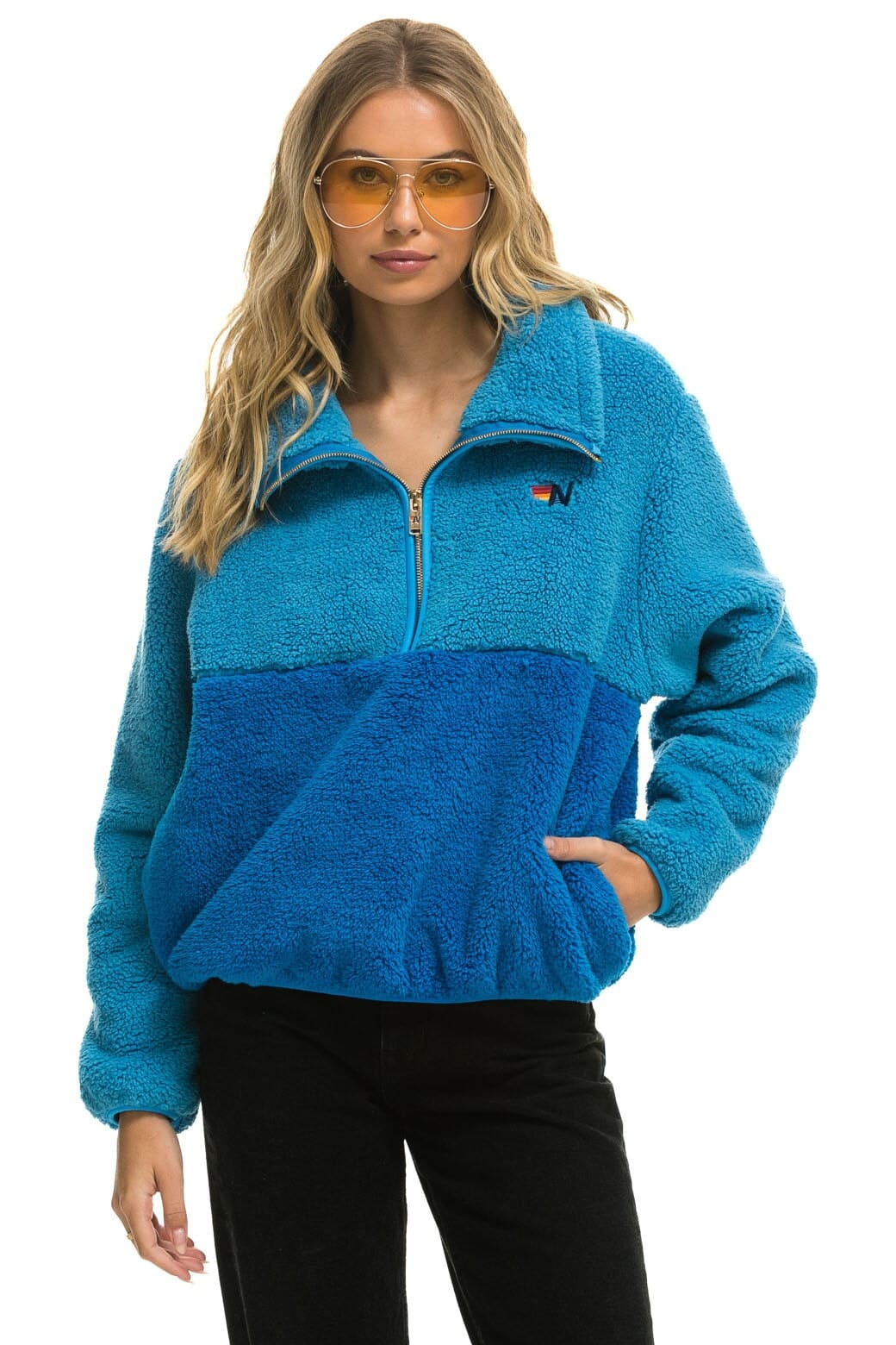 WOMEN'S TEDDY APRES HALF ZIP COLOR BLOCK JACKET - OCEAN Women's Outerwear Aviator Nation 