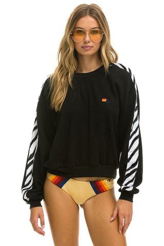 ZEBRA STRIPE RELAXED FIT CREW SWEATSHIRT - BLACK // ZEBRA Sweatshirt Aviator Nation 